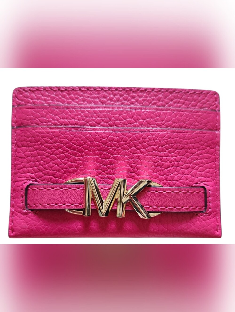 Michael Kors EUC Reed Large Pebbled Leather MK Logo Card Case